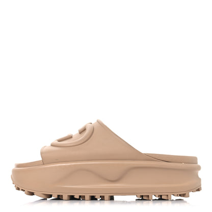Gucci Soft Rubber Womens Interlocking G Platform 42mm Slide Sandals 38 Vintage Camel 1 of 9