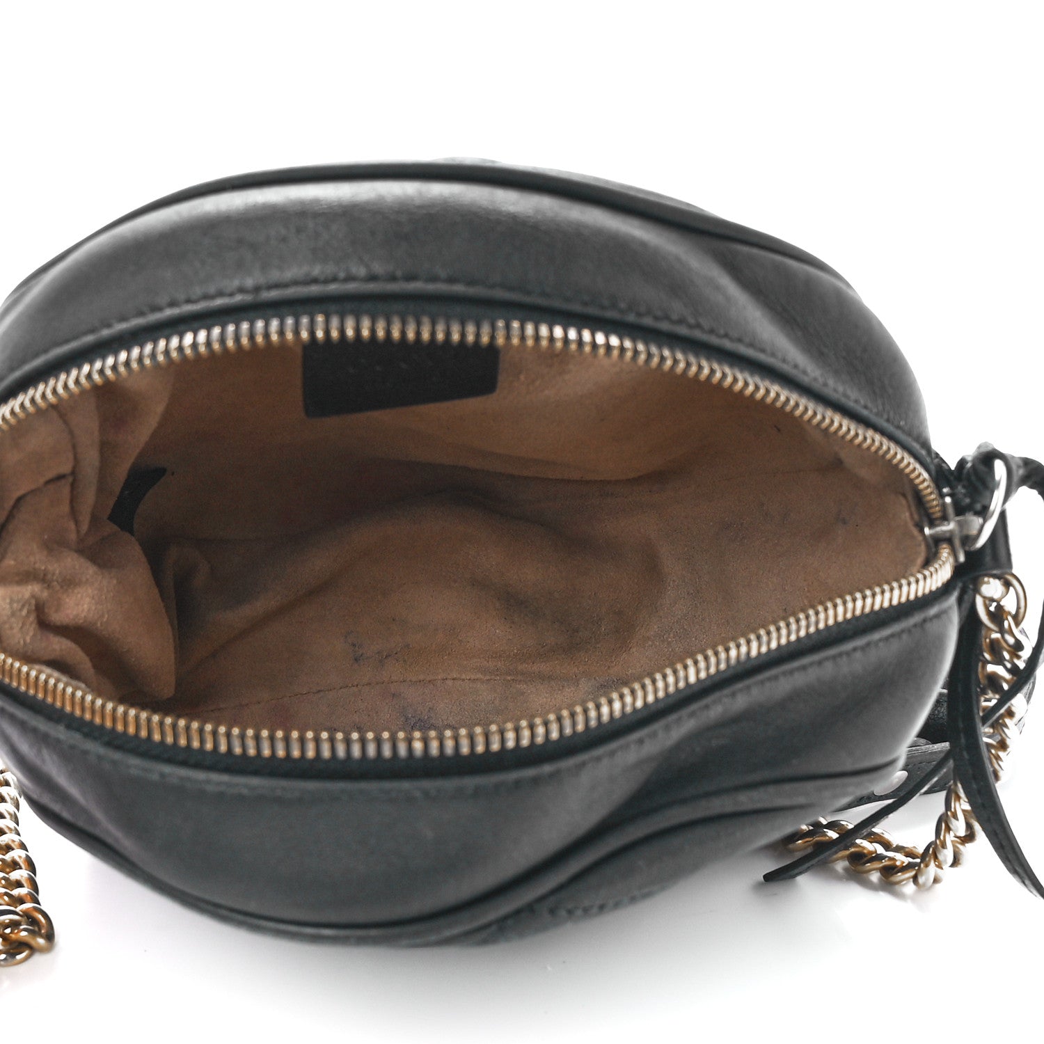 Gucci Azalea Calfskin Matelasse Heart Mini GG Marmont Round Shoulder Bag Black 6 of 13