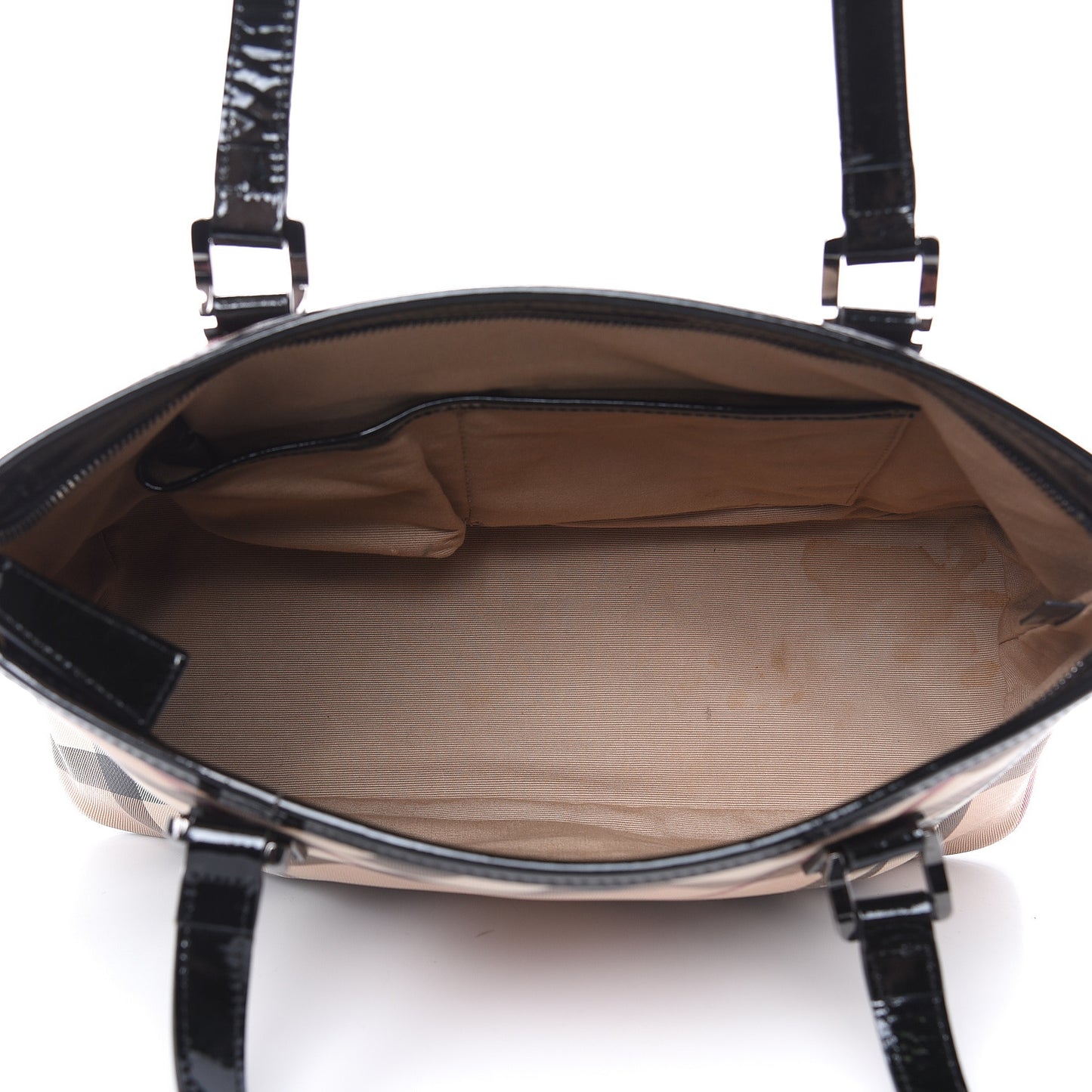 Patent Trim Nova Check Shopper Tote Black