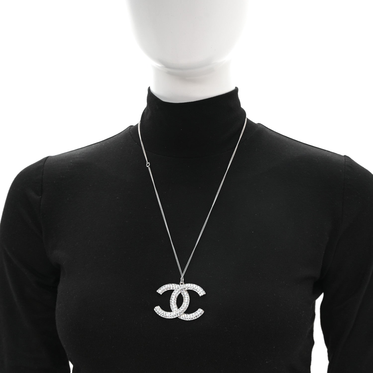 Chanel Baguette Crystal CC Necklace Silver 2 of 4
