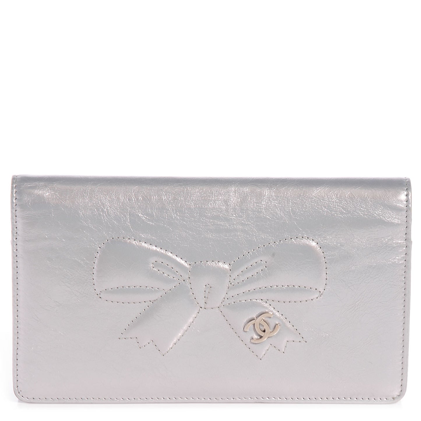 Leather CC Bow Wallet Metallic Silver