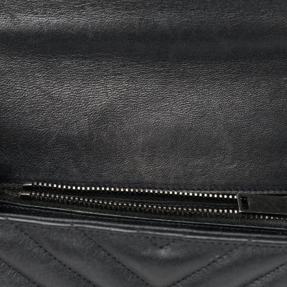 Saint Laurent Sheepskin Matelasse Chevron Monogram Medium College Bag Black 12 of 19