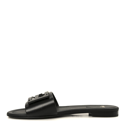 Fendi Vitello Cuoio Baguette Flat Slide Sandals 38 Black 1 of 8