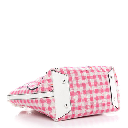 Christian Louboutin Canvas Gingham Printed Mini Frangibus Tote Pink White 4 of 9