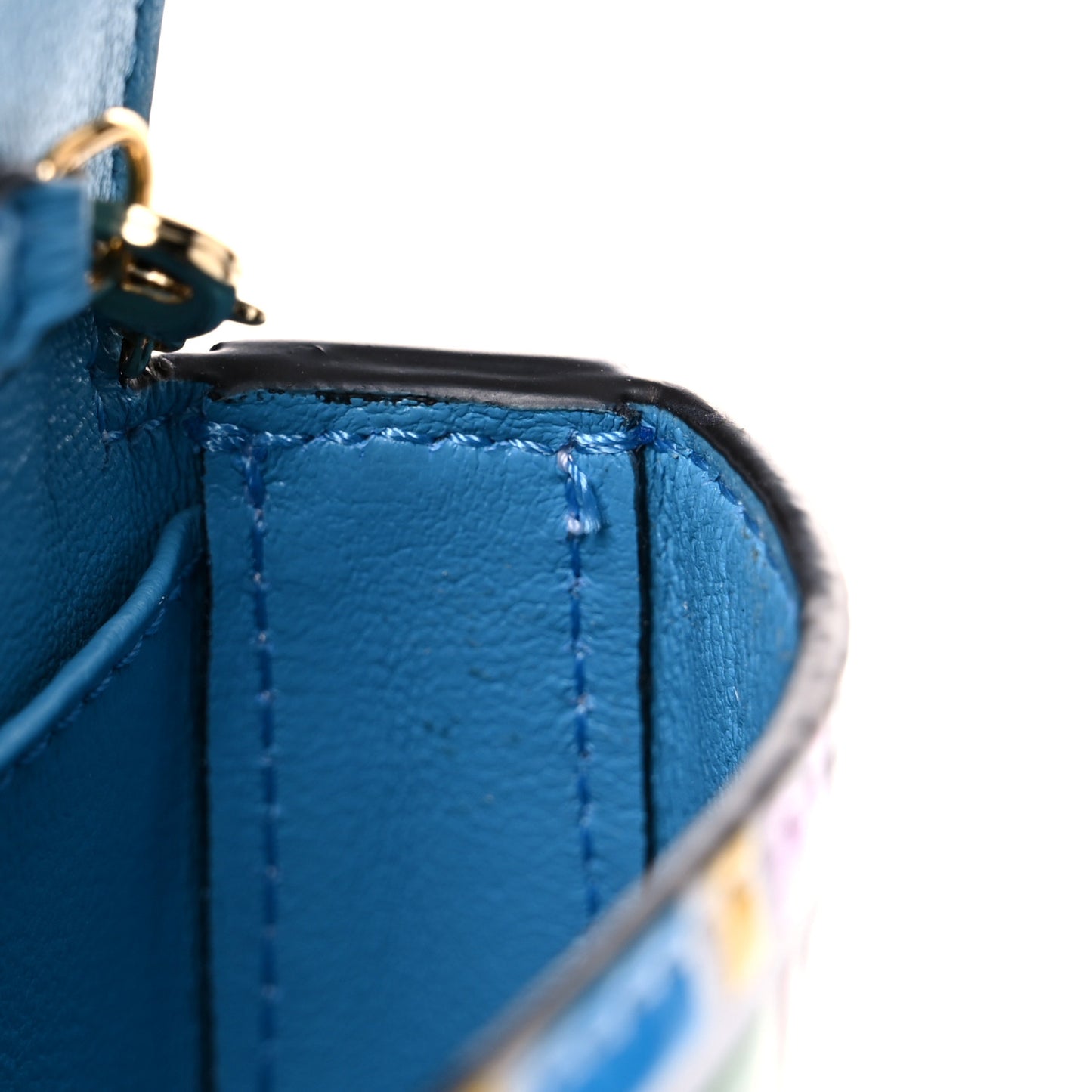 X SARAH COLEMAN Vitello Liberty Ceylon Micro FF Fish Eye Embossed Nano Baguette Charm Multicolor Cyber Blue