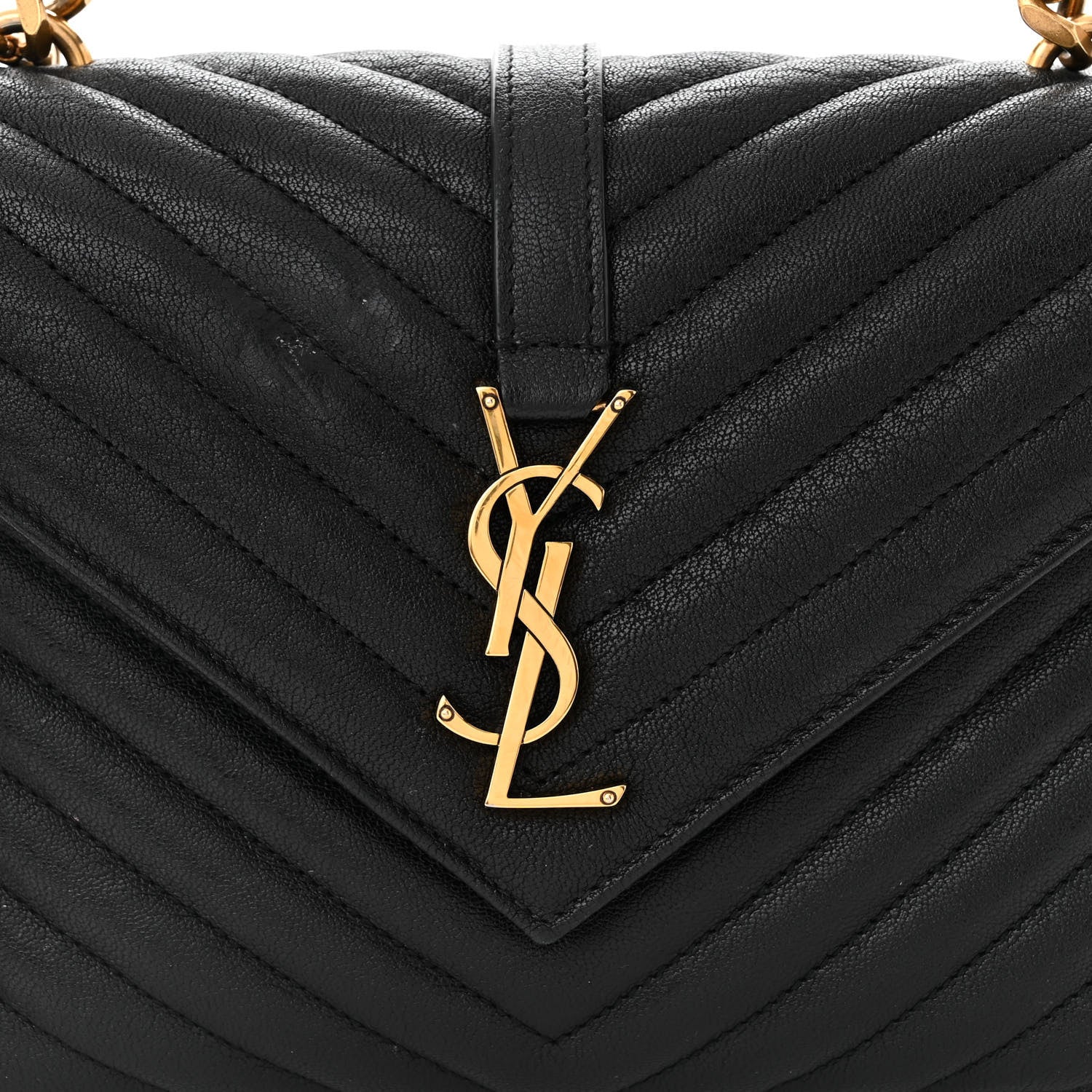 Saint Laurent Sheepskin Matelasse Chevron Monogram Medium College Bag Black 8 of 11