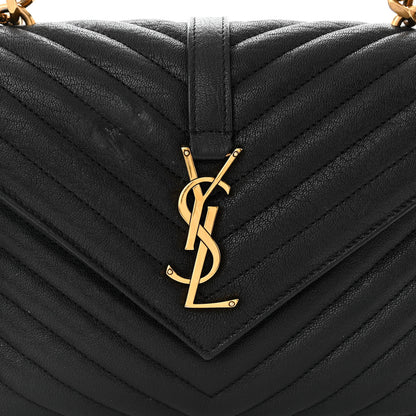 Saint Laurent Sheepskin Matelasse Chevron Monogram Medium College Bag Black 8 of 11