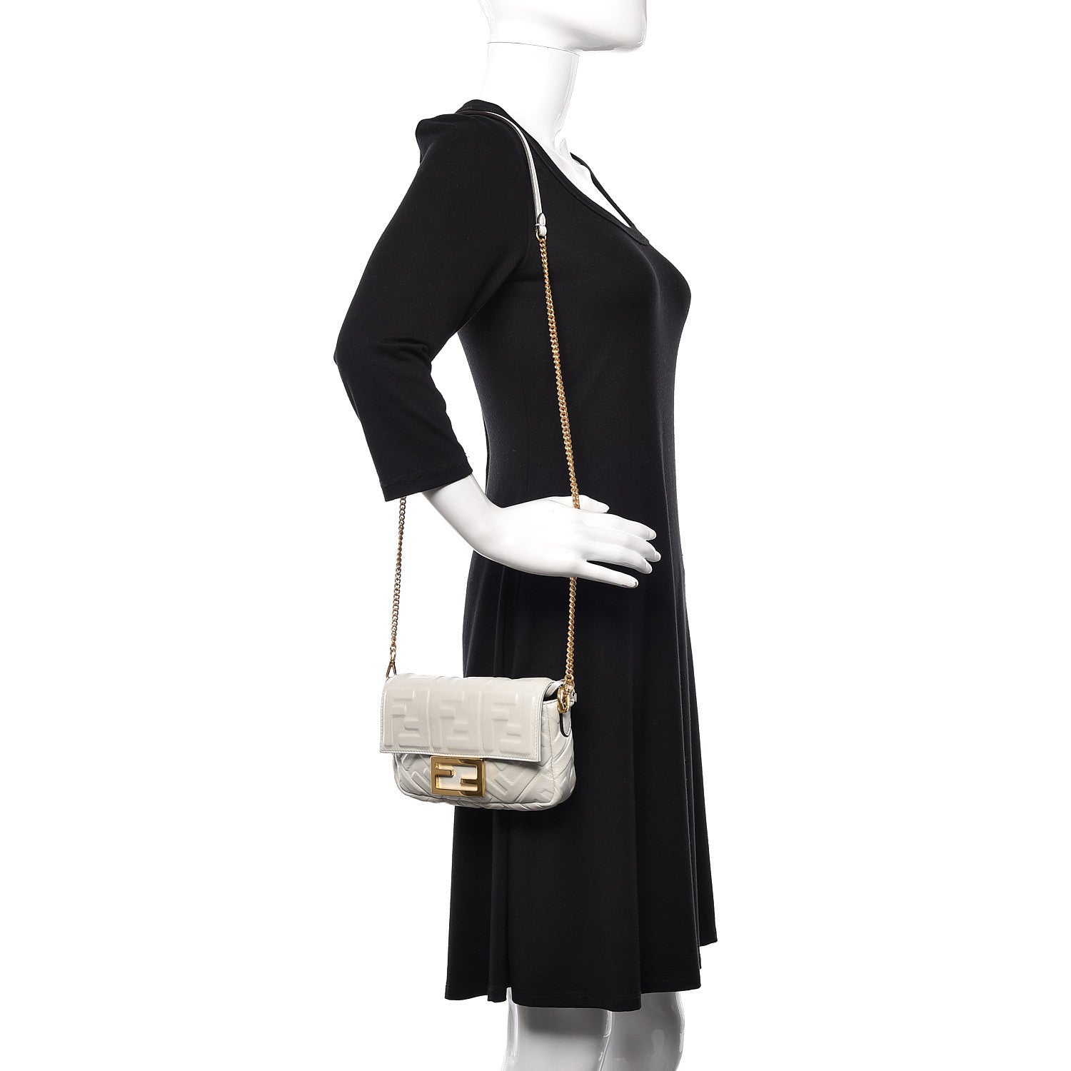 Fendi Nappa FF 1974 Embossed Mini Baguette White 2 of 10