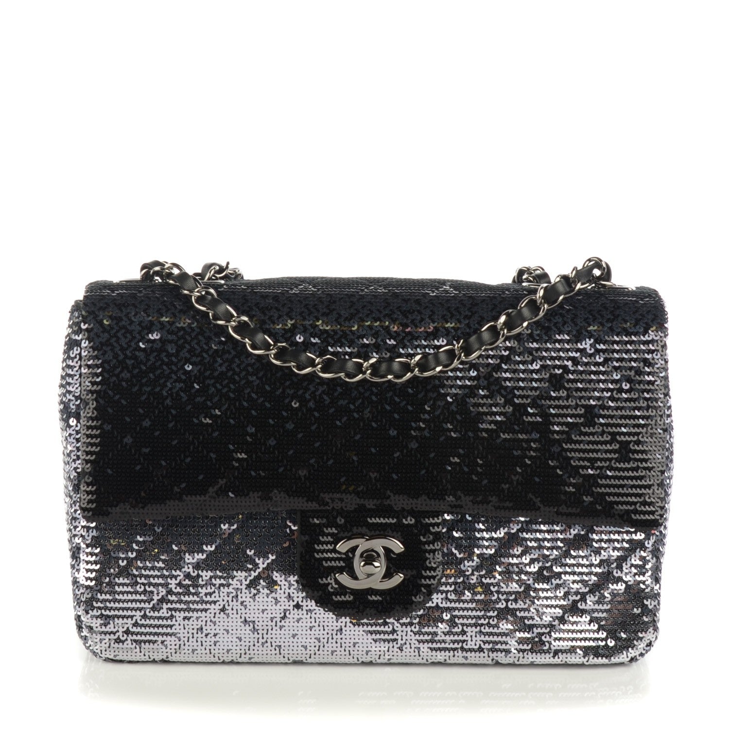 Chanel Sequin Embroidered Single Flap Black Silver 1 of 9