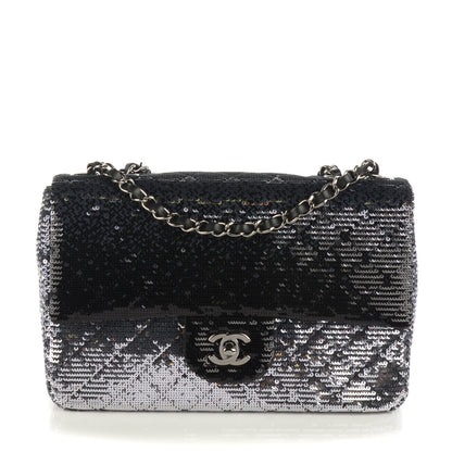 Chanel Sequin Embroidered Single Flap Black Silver 1 of 9