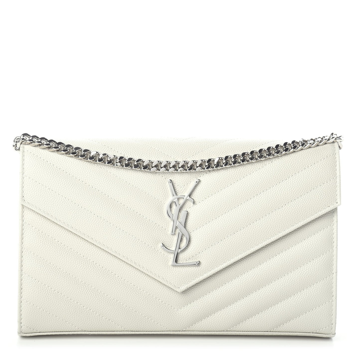 Grain De Poudre Matelasse Chevron Monogram Chain Wallet Icy White
