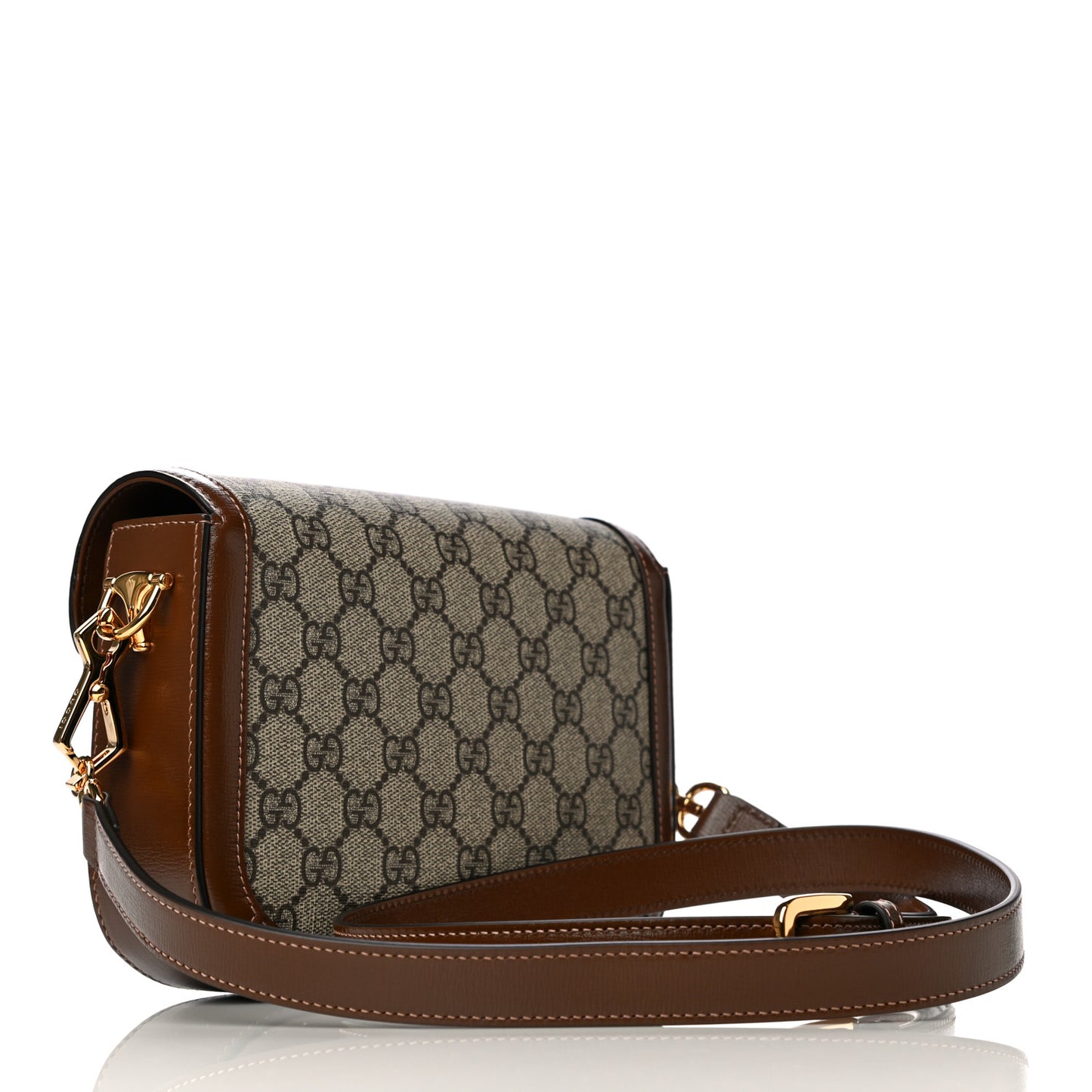 GG Supreme Monogram Web Mini Horsebit 1955 Shoulder Bag Beige Brown Sugar
