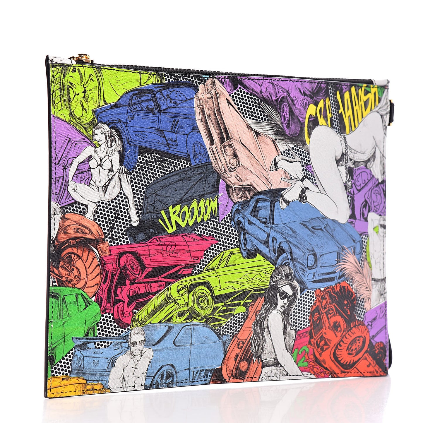 Calfskin Comic Crash Print Pochette Multicolor