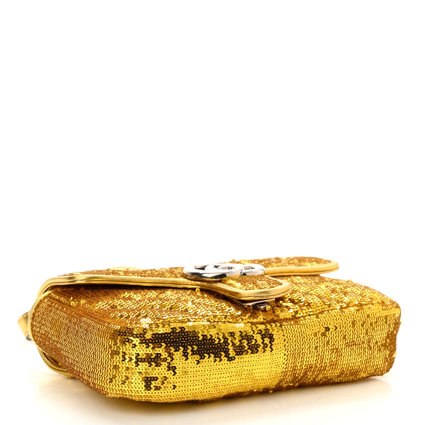 Sequin Matelasse Diagonal Mini GG Marmont Shoulder Bag Gold