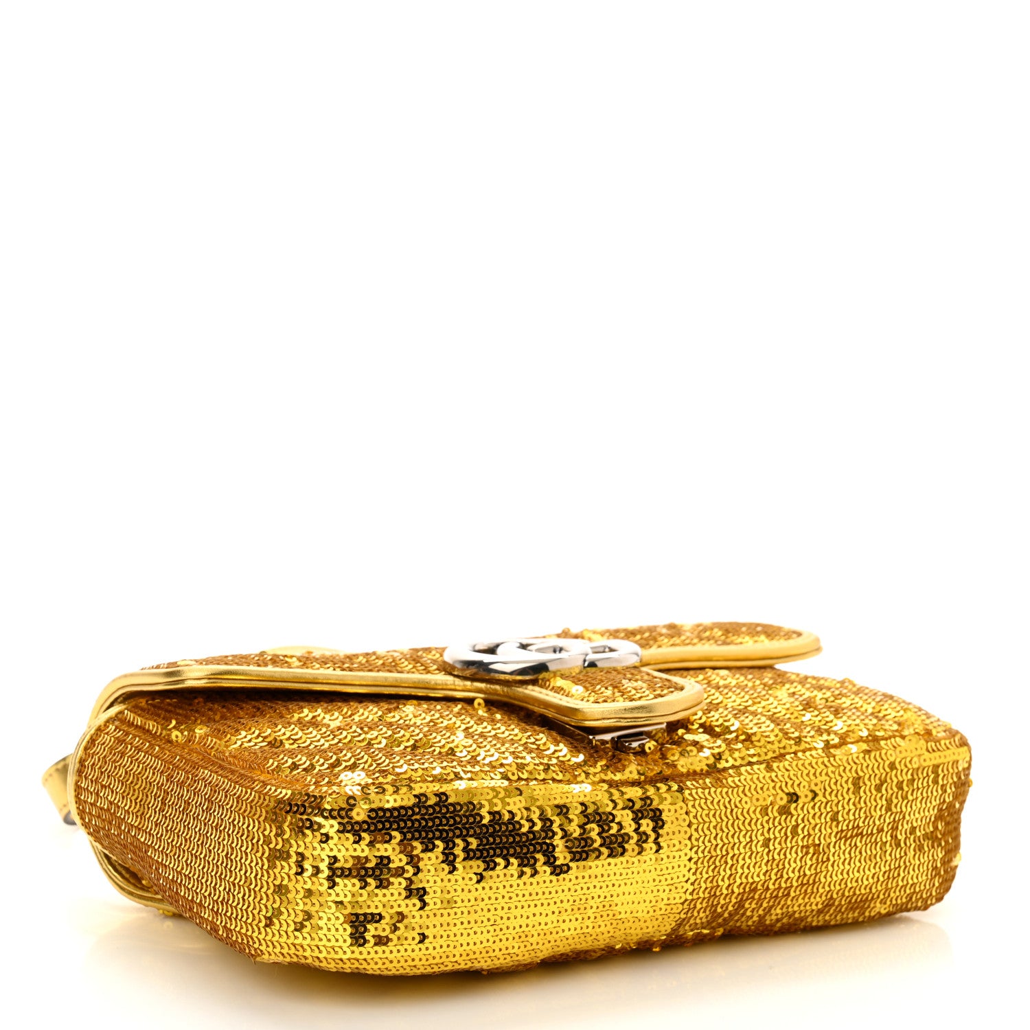 Gucci Sequin Matelasse Diagonal Mini GG Marmont Shoulder Bag Gold 4 of 10