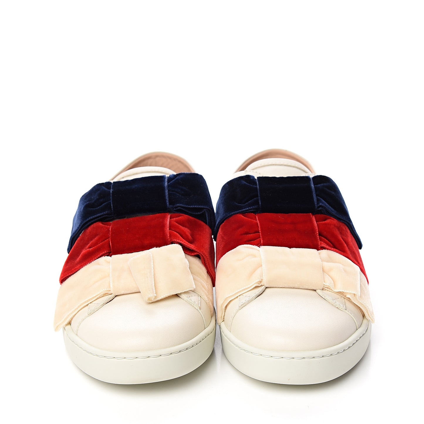 Calfskin Womens Velvet Bow Ace Sneakers 37.5 White
