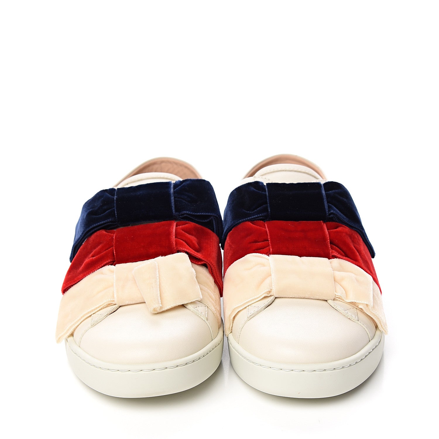 Gucci Calfskin Womens Velvet Bow Ace Sneakers 37.5 White 2 of 9