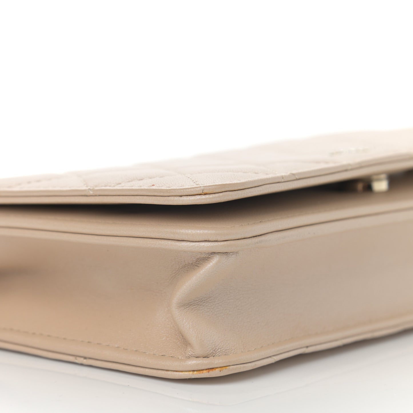 Iridescent Lambskin Quilted Pearl Wallet On Chain WOC Light Beige