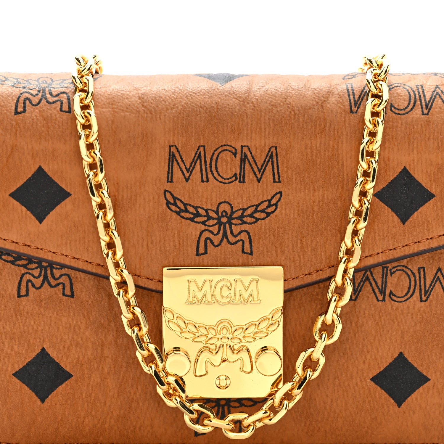 MCM Visetos Mini Tracy Chain Shoulder Bag Cognac 7 of 9
