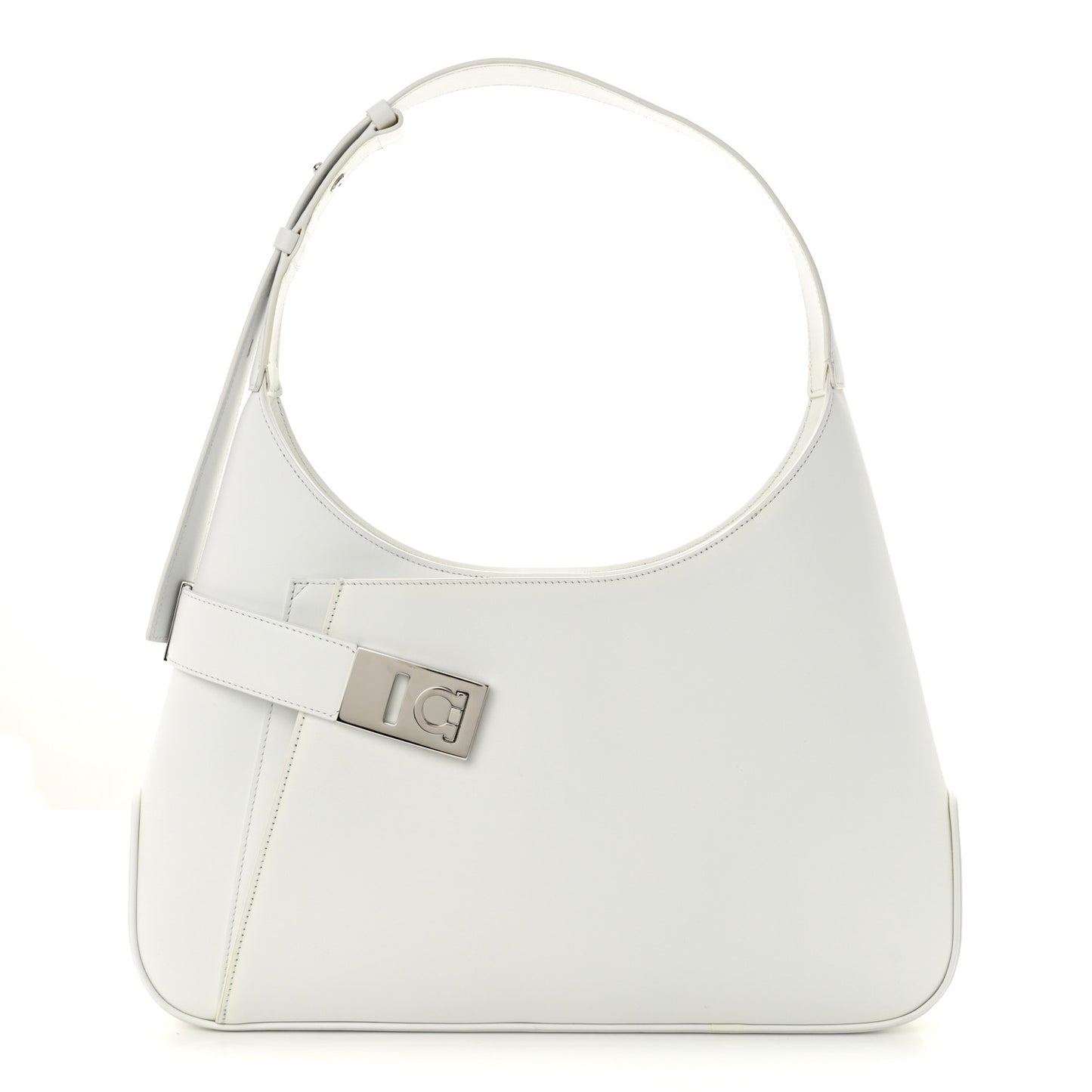 Soft Calfskin Large Gancini Arch Hobo Optic White