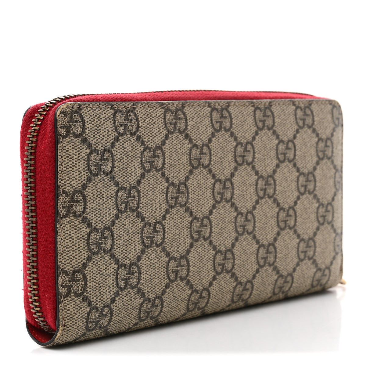 GG Supreme Monogram Cherries Zip Around Wallet Hibiscus Red