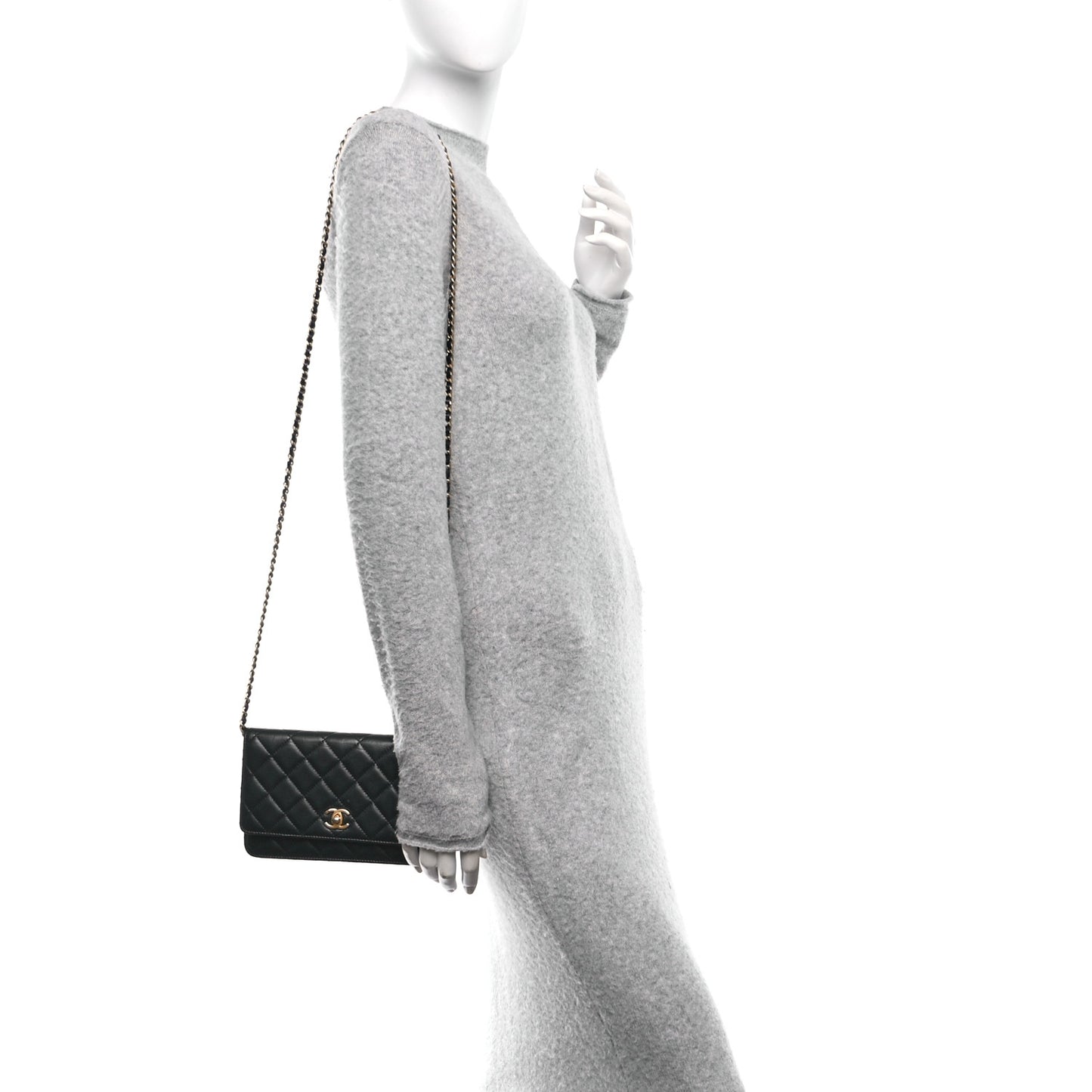 Lambskin Quilted CC Pearl Crush Wallet on Chain WOC Black
