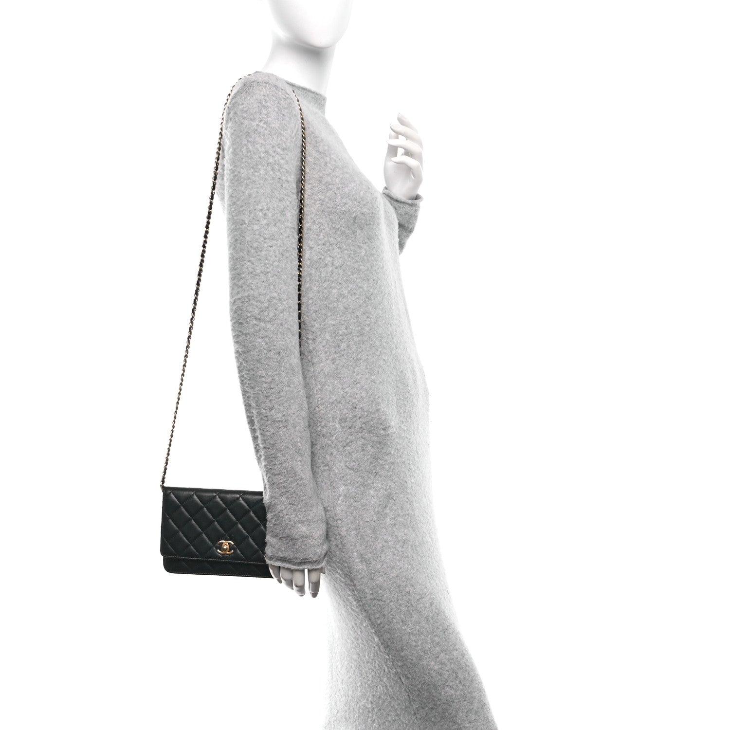 Chanel Lambskin Quilted CC Pearl Crush Wallet on Chain WOC Black 2 of 11
