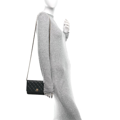 Chanel Lambskin Quilted CC Pearl Crush Wallet on Chain WOC Black 2 of 11