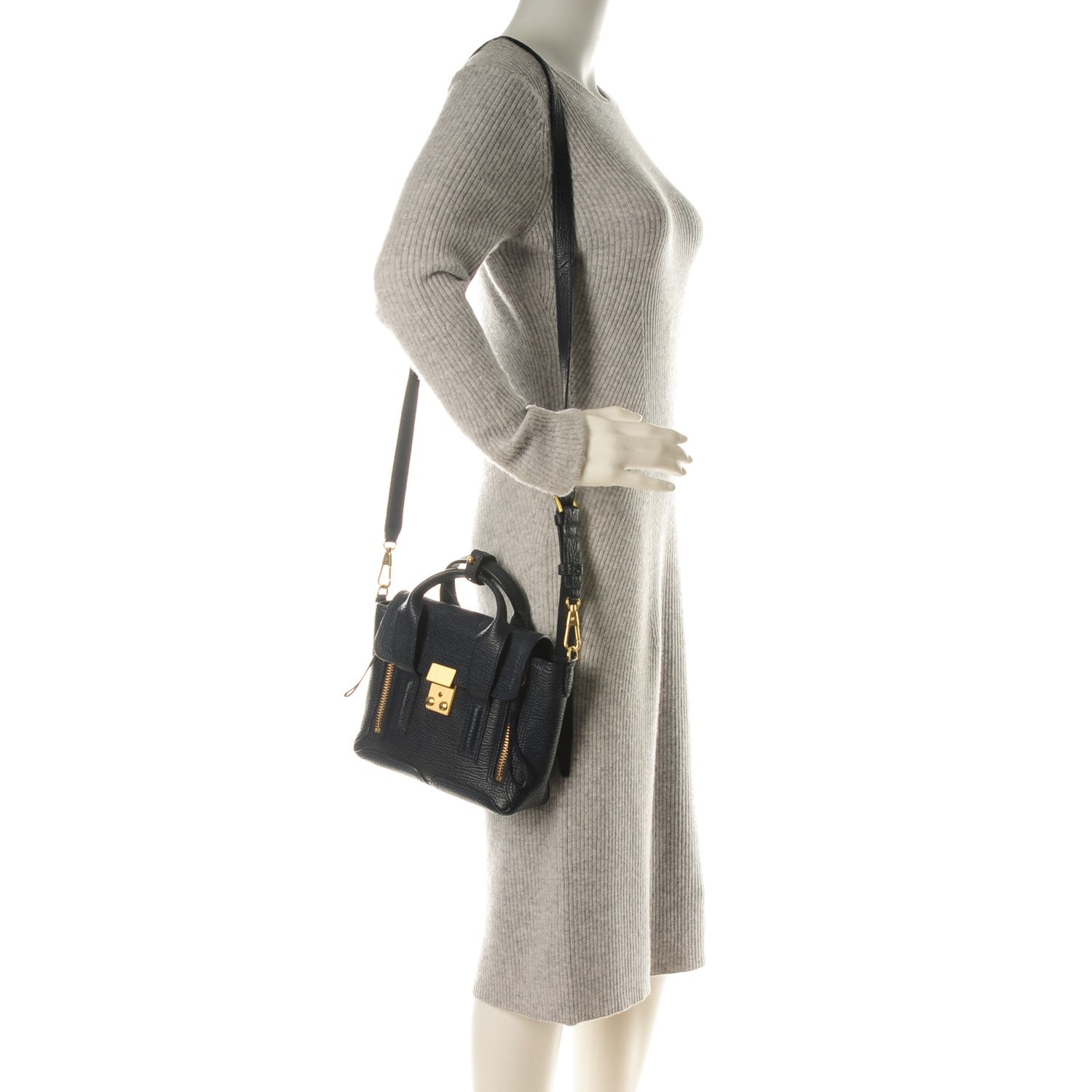 3.1 Phillip Lim 3.1 Textured Calfskin Mini Pashli Satchel Ink 2 of 6
