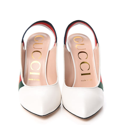 Gucci Malaga Kid Web Sylvie High Heel Slingback Pumps 37 White 2 of 13