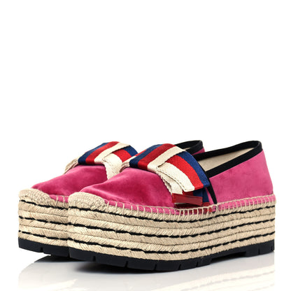 Gucci Velvet Sylvie Web Platform Espadrilles 36 Light Raspberry Rose 3 of 8