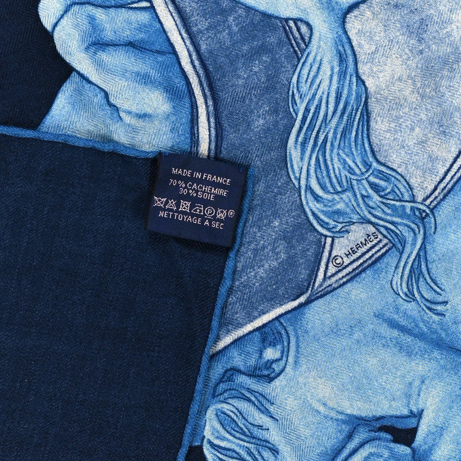 Hermes Cashmere Silk Grand Carrosse Royal Scarf 100 Marine Bleu White 3 of 3