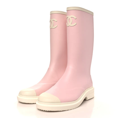 Chanel Caoutchouk CC High Boots 40 Light Pink White 4 of 9
