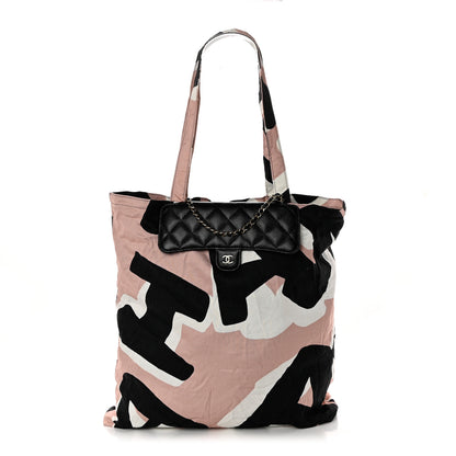 Chanel Jersey Fabric Quilted Foldable Tote With Chain Black Multicolor 1 of 17