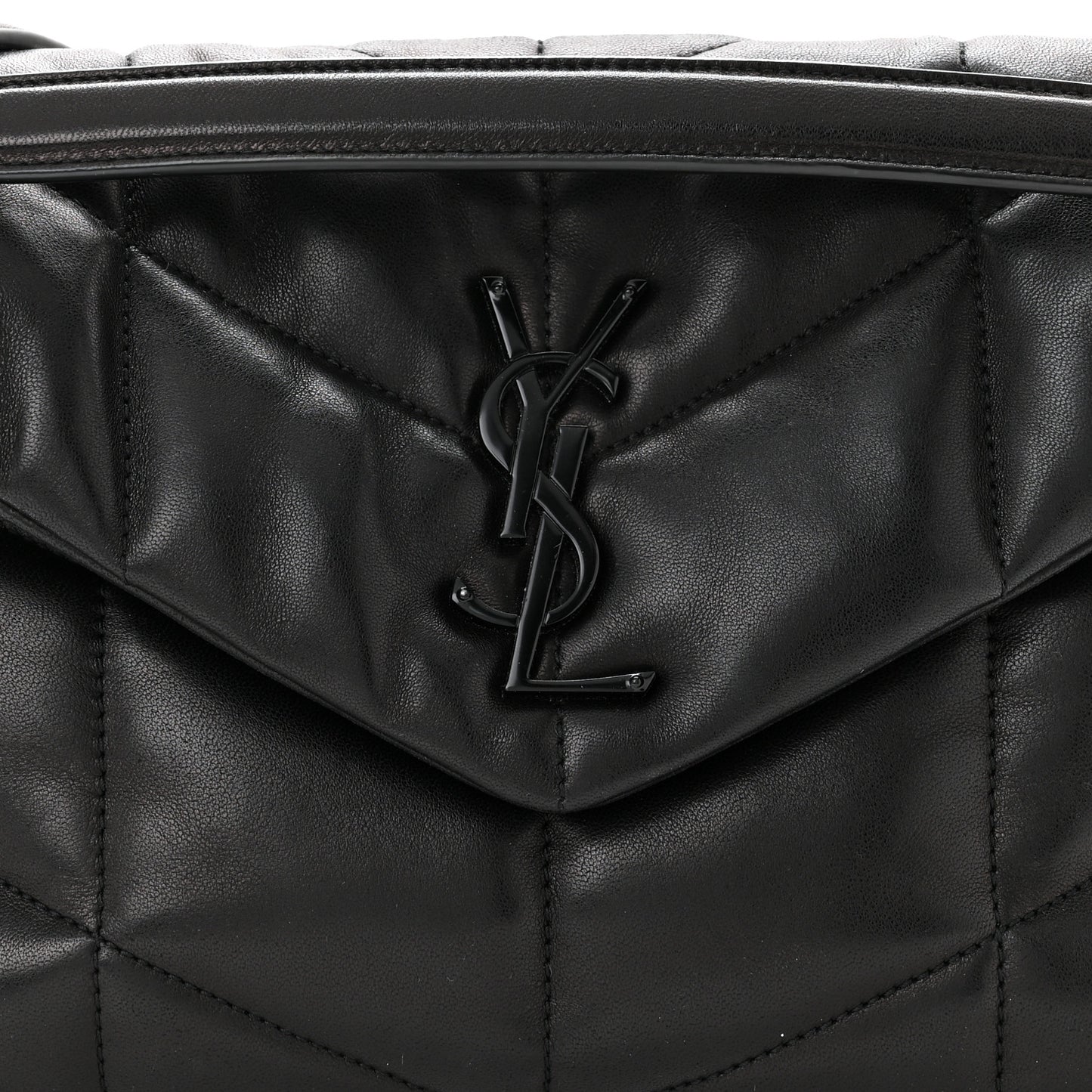 Lambskin Quilted Monogram Monochrome Small Loulou Puffer Chain Satchel Black