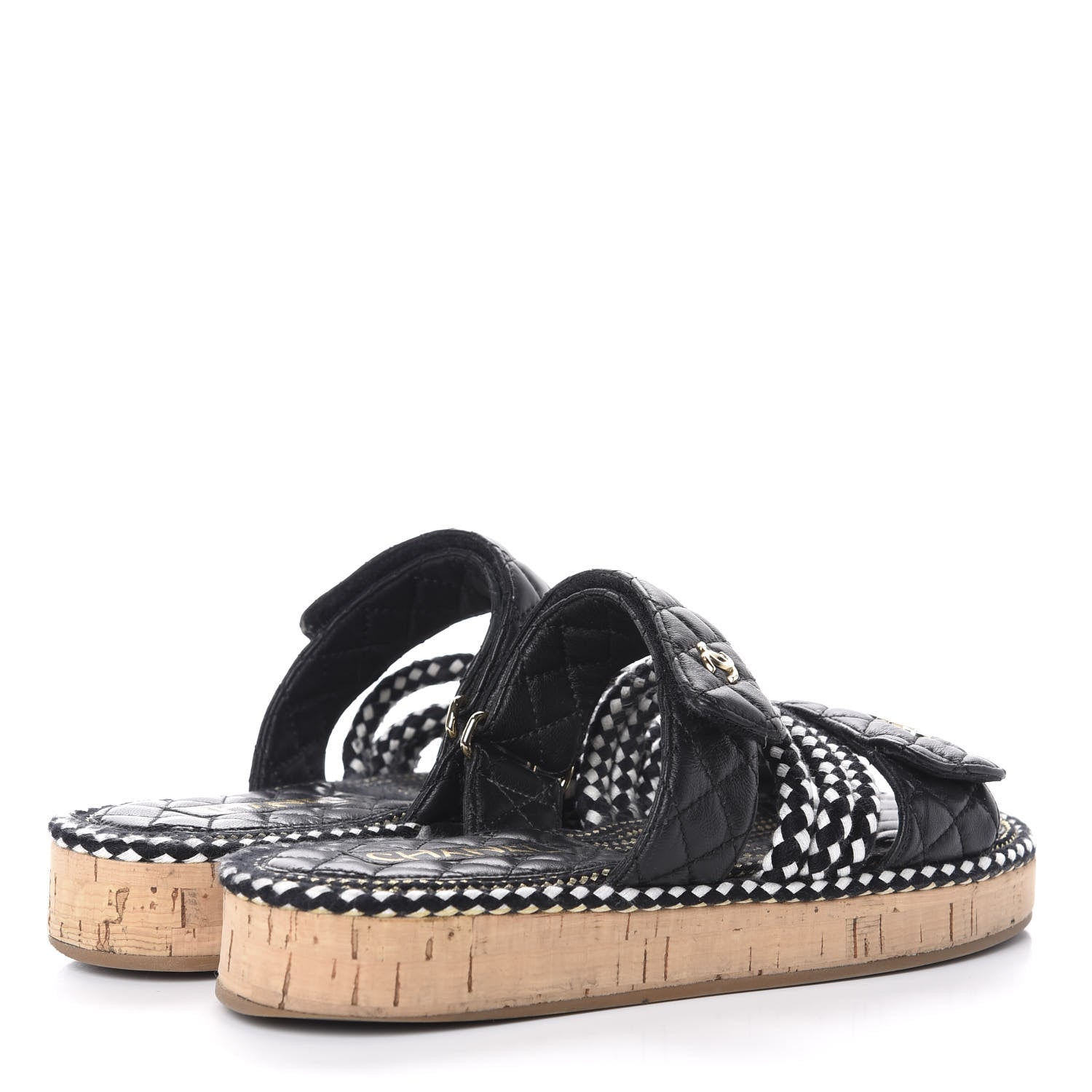Chanel Cord Lambskin Quilted Logo Mules 39 Black 4 of 9