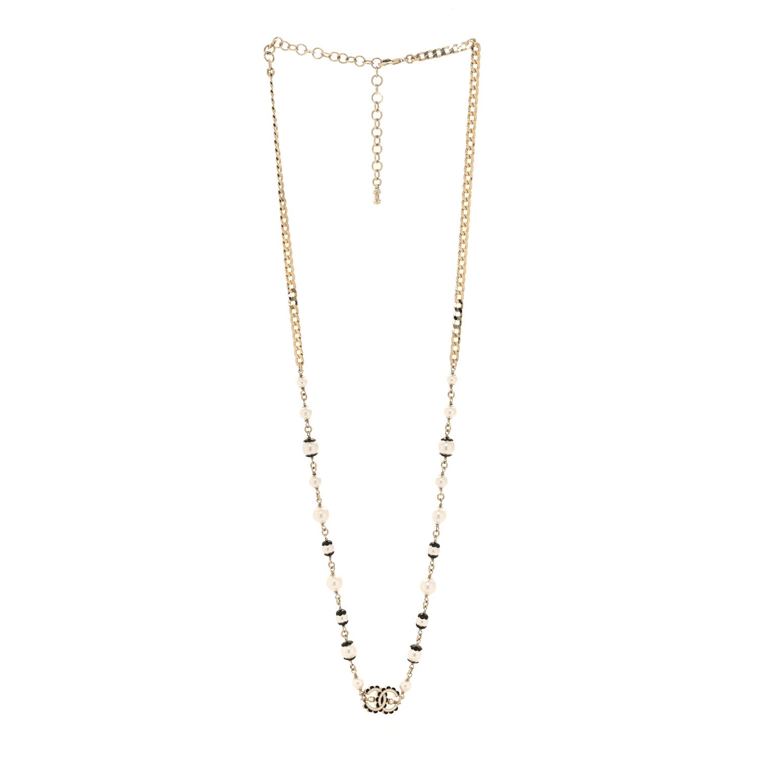 Chanel Metal Enamel Pearl CC Necklace Gold Black White 3 of 4