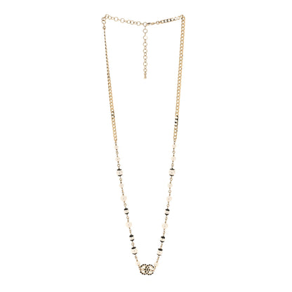 Chanel Metal Enamel Pearl CC Necklace Gold Black White 3 of 4