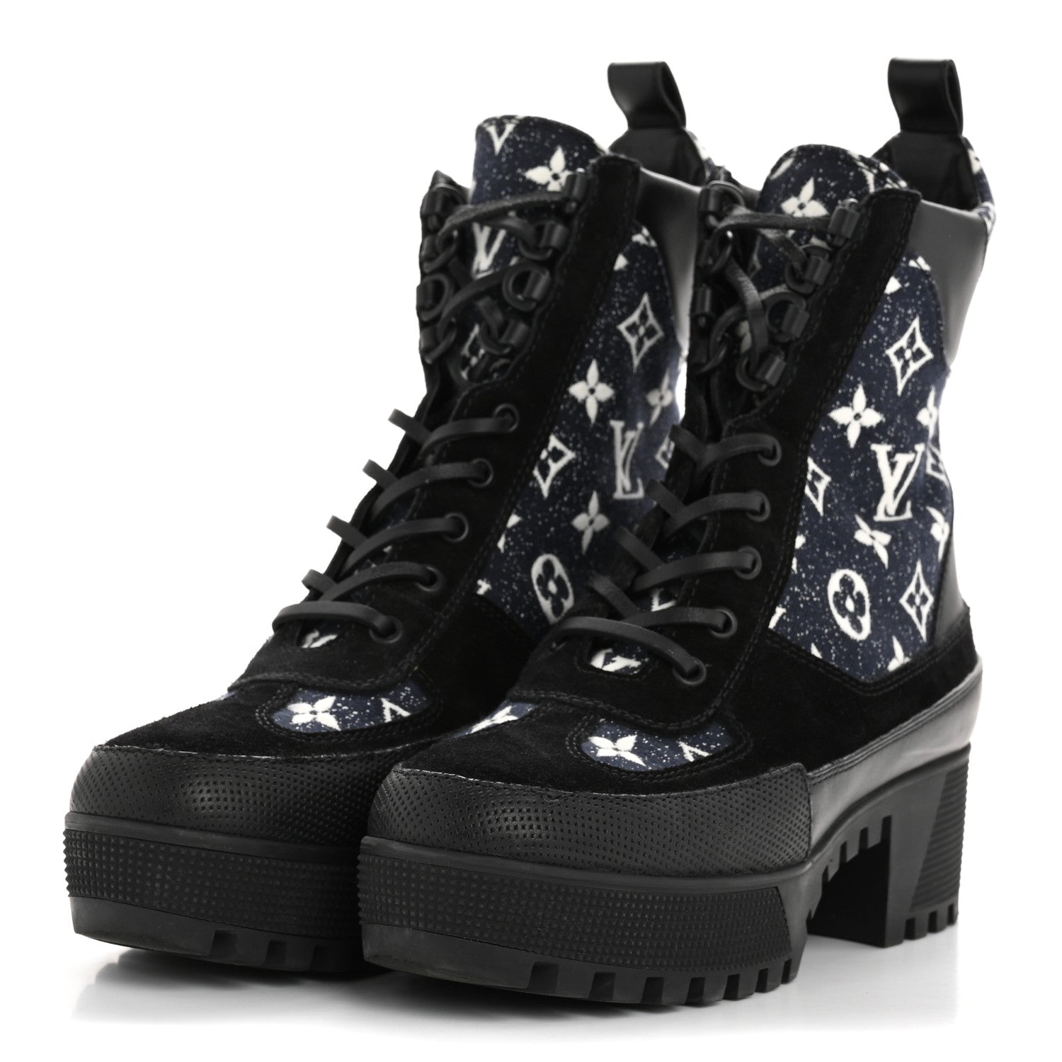 Louis Vuitton Calfskin Monogram Denim Laureate Platform Desert Boots 38.5 Navy Blue 4 of 10