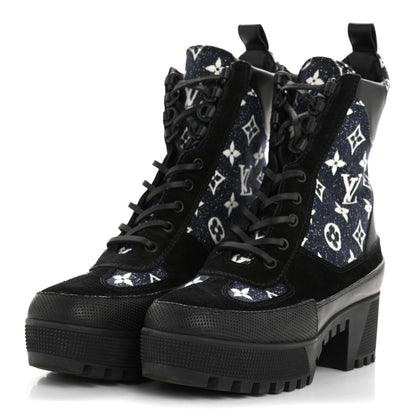 Louis Vuitton Calfskin Monogram Denim Laureate Platform Desert Boots 38.5 Navy Blue 4 of 10