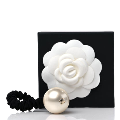 Chanel Pearl CC Hair Tie Black Gold Pearly White 5 of 5