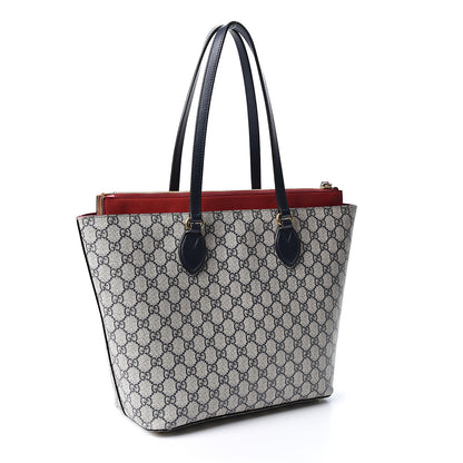 Gucci GG Supreme Monogram Medium Zippered Bucket Tote Beige Blue Hibiscus Red 2 of 11