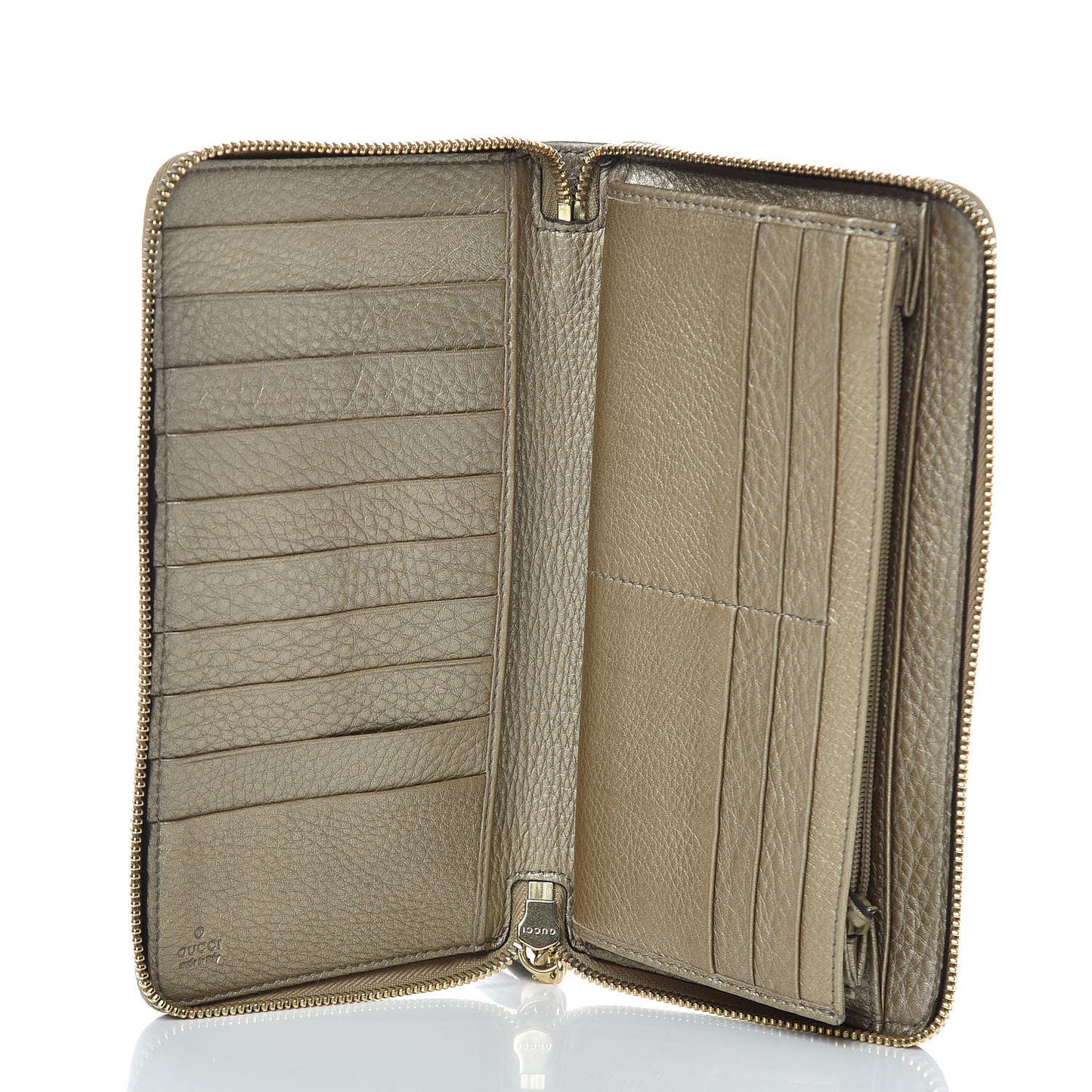 Metallic Pebbled Calfskin Soho Zip Around Wallet Golden Beige