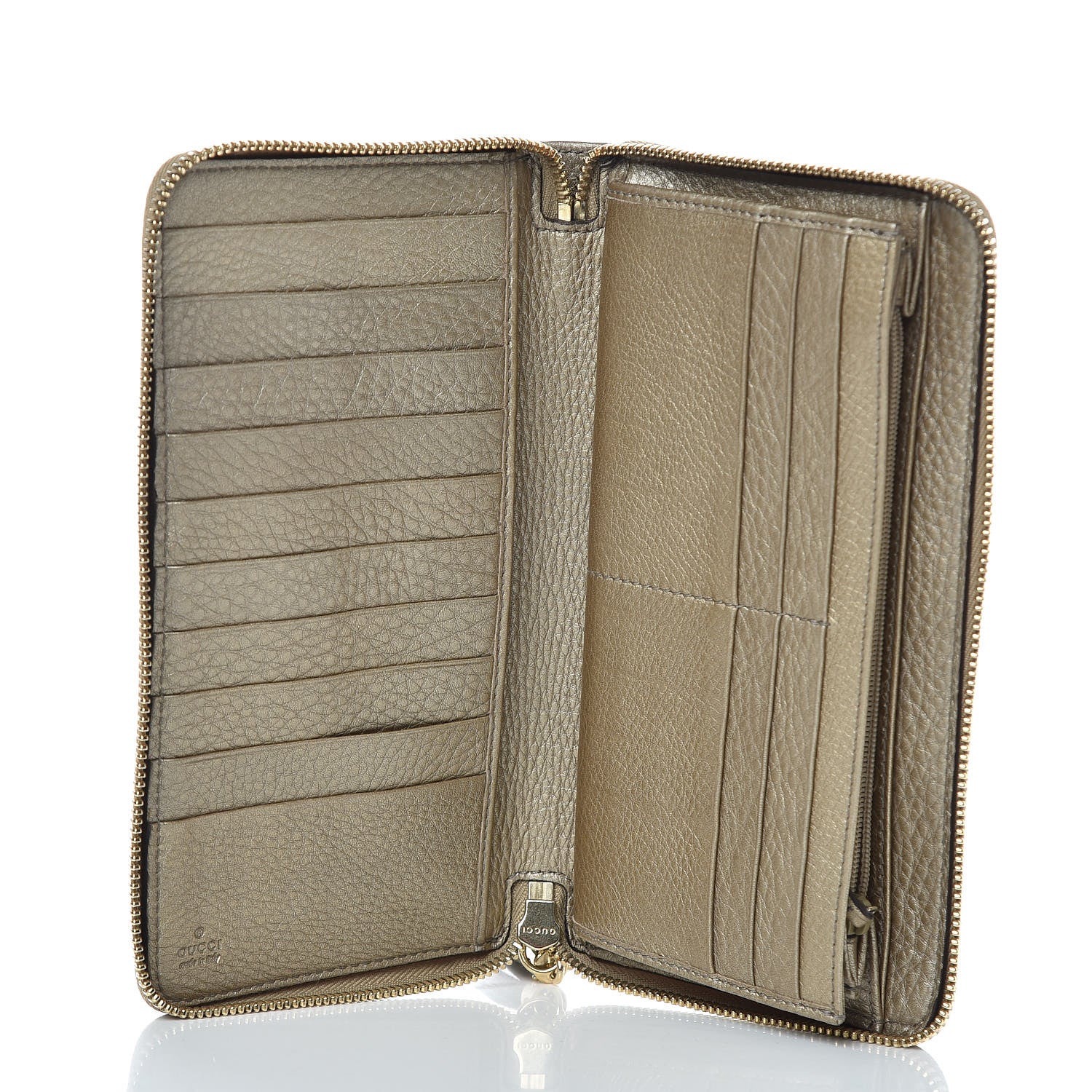 Gucci Metallic Pebbled Calfskin Soho Zip Around Wallet Golden Beige 5 of 10