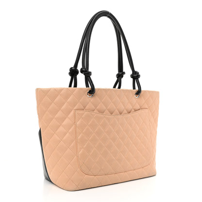 Chanel Calfskin Quilted Large Cambon Tote Beige Black 3 of 12