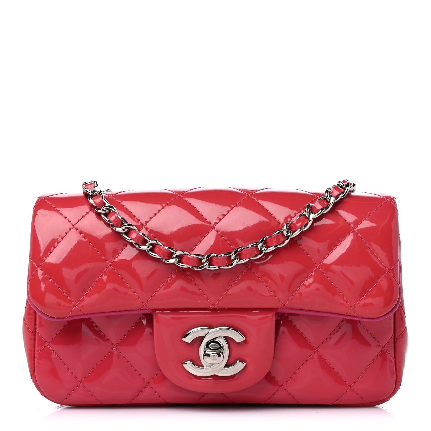 Patent Calfskin Quilted Extra Mini Rectangular Flap Pink