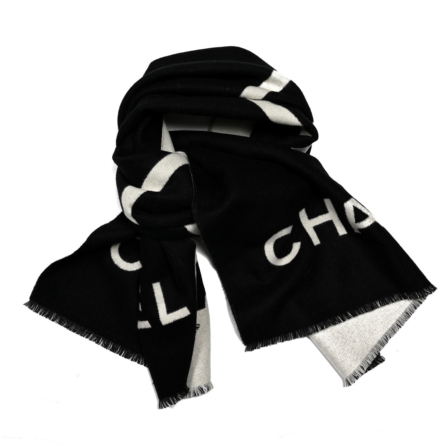 Cashmere CC Fringe Stole Black White