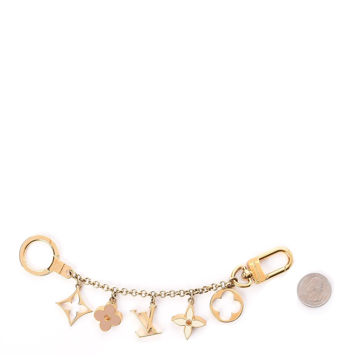Brass Enamel Fleur De Monogram Bag Charm Chain Gold