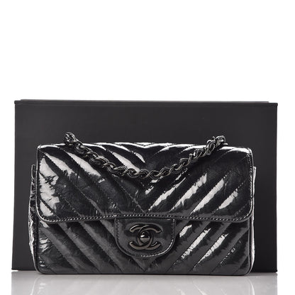 Chanel Patent Metallic Crumpled Calfskin Chevron Quilted Mini Rectangular Flap So Black 7 of 7