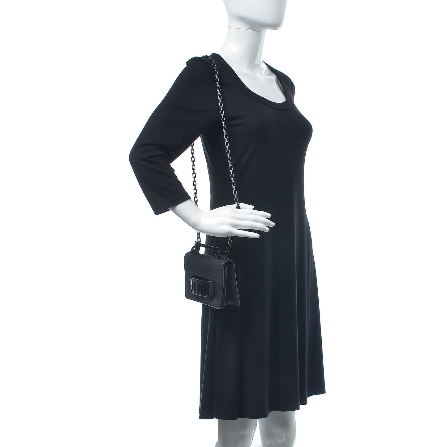 Ultra Matte Calfskin Mini J'Adior Chain Flap Bag Black